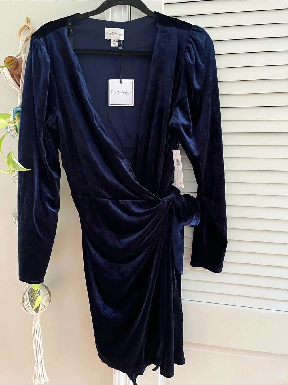 Velour Wrap Dress in Deep Navy by Premier Amour